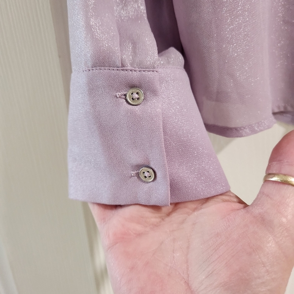 Vintage BeBe Lavender Sheer Tuxedo V Neck Style Blouse Size Medium - Picture 8 of 13